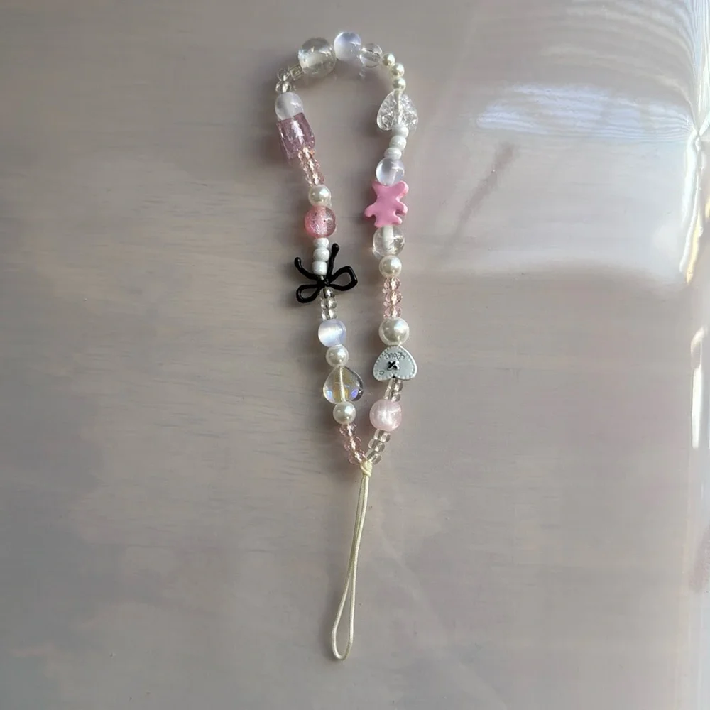 Bear and Bows Jewels Beaded Wrist Phone Strap